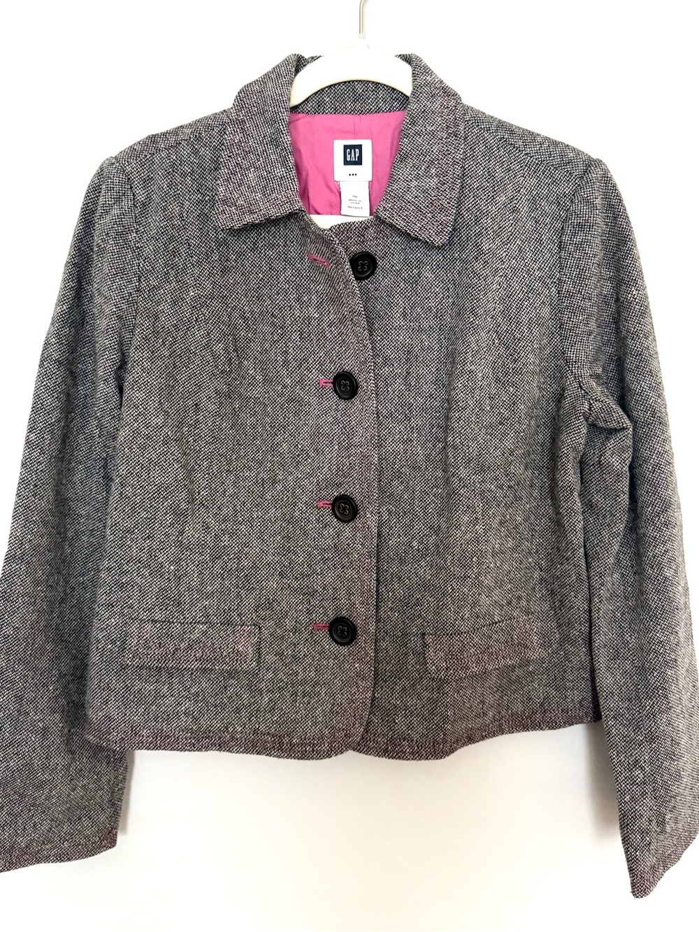 GAP Women's Gray Tweed Blazer with Pink Lining